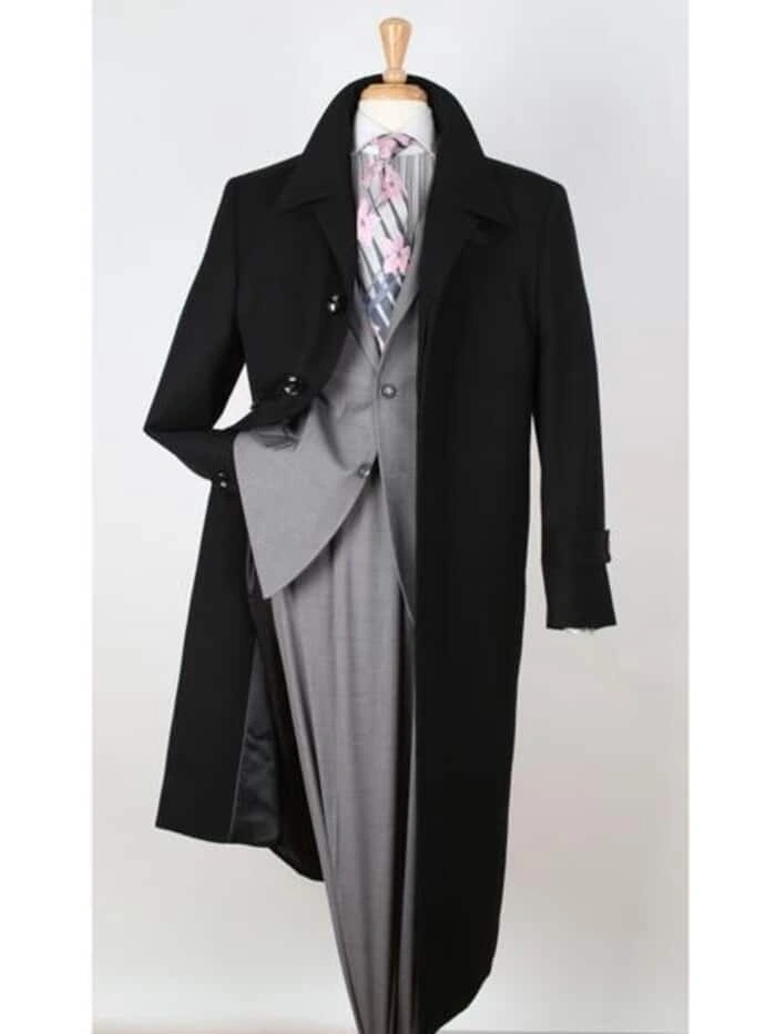 Schwarzer Wollgabardine Mantel: Eleganz trifft auf zeitlosen Chic mit breitem Revers!