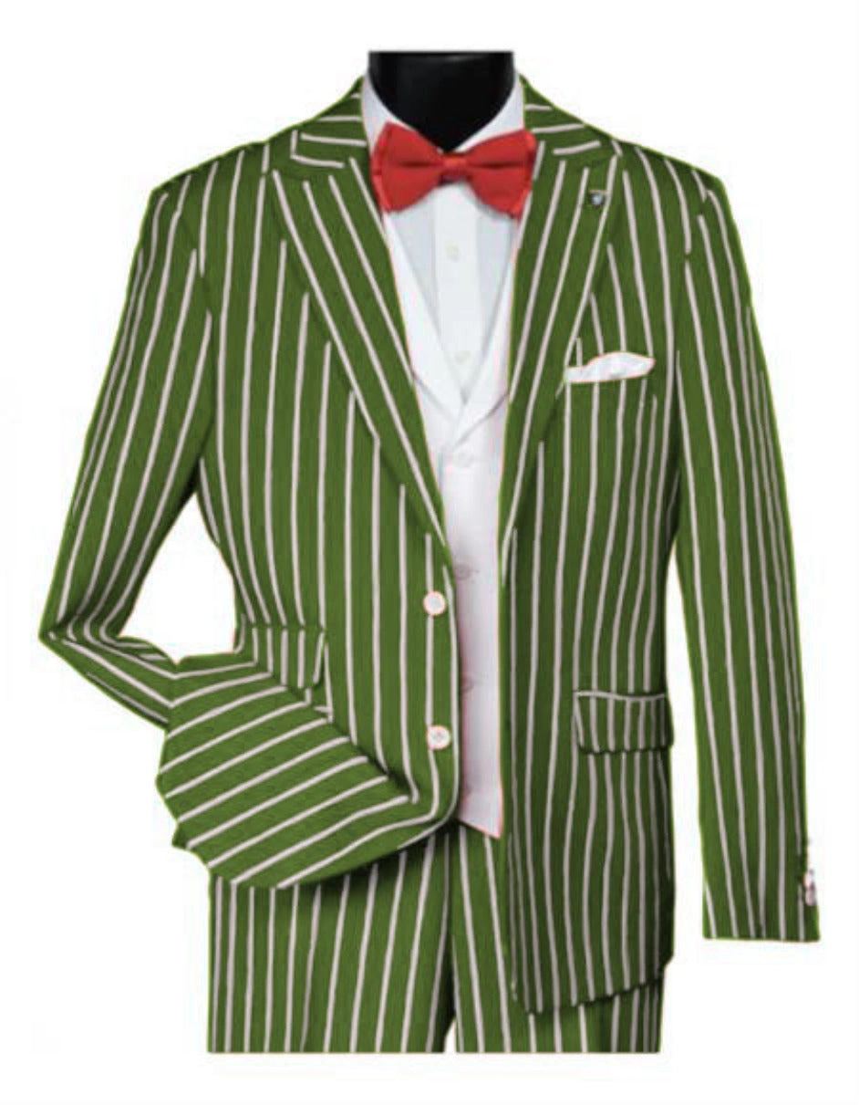 Schicker 1920er Jahre Herren Anzug Limette: Gangster-Look mit Weste, mutiger Nadelstreifen für den stilvollen Mann.